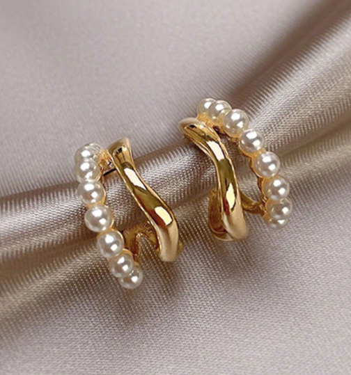 Pearl & Gold Double Hoop Earrings